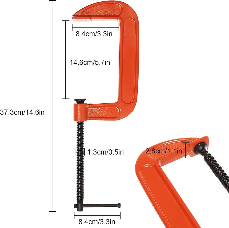 RHBLME 4 Pack Heavy Duty C Clamp, 5 Inch Malleable Iron C-Clamp G Clamp, Up To 5 Inch Jaw Opening, 3 Inch Throat Depth with T-Bar Handle for Woodworking, Welding, Building - Image 2